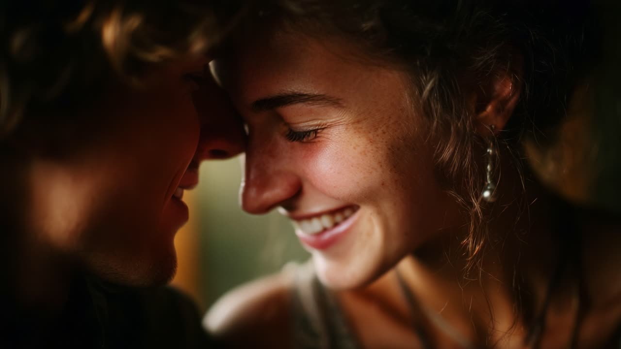 Intimate Moments: A Heartfelt Connection Between Two People as They Share Joy and Laughter in a Candid Display of Affection and Togetherness Captured in Two Frames