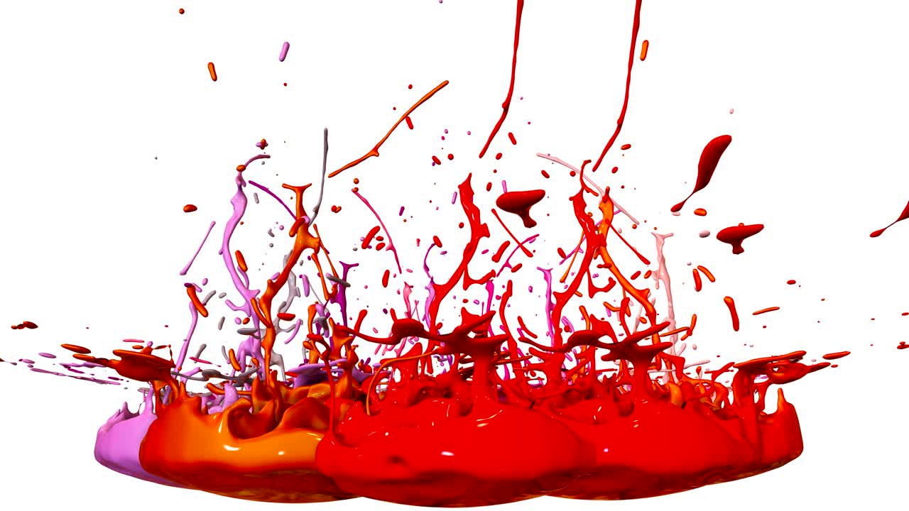 색 배경에 4k에서 페인트 춤의 3d 스플래시: 음악을 재생하는 음악 스피커에 잉크 스플래쉬의 시레이션.