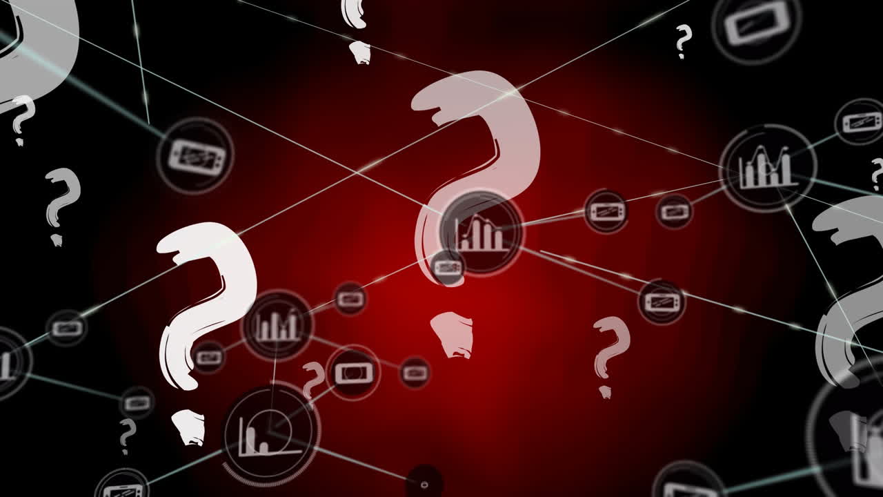 animación de la red de conexiones sobre peculiares en fondo rojo