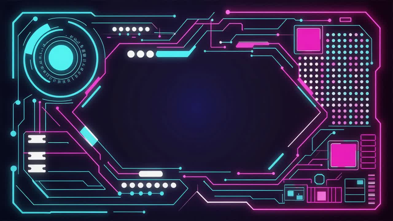 Animated Futuristic Digital Interface with Glowing Circuit Board Lines