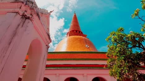 static shot of clouds passing over the phra pathom pagoda in sam phran province thailand