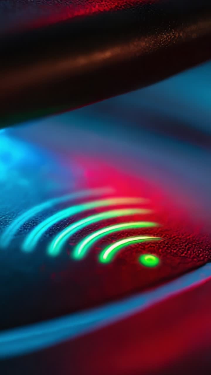 Captivating Close-Up of Colorful LED Signals and Wireless Connectivity Indicators Emitting Bright Light Patterns and Vibrant Colors in a Dark Environment