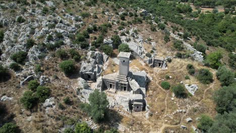 Drohnenaufnahme-Der-Antiken-Nekropole-Der-Stadt-Xanthos-In-Der-Türkei