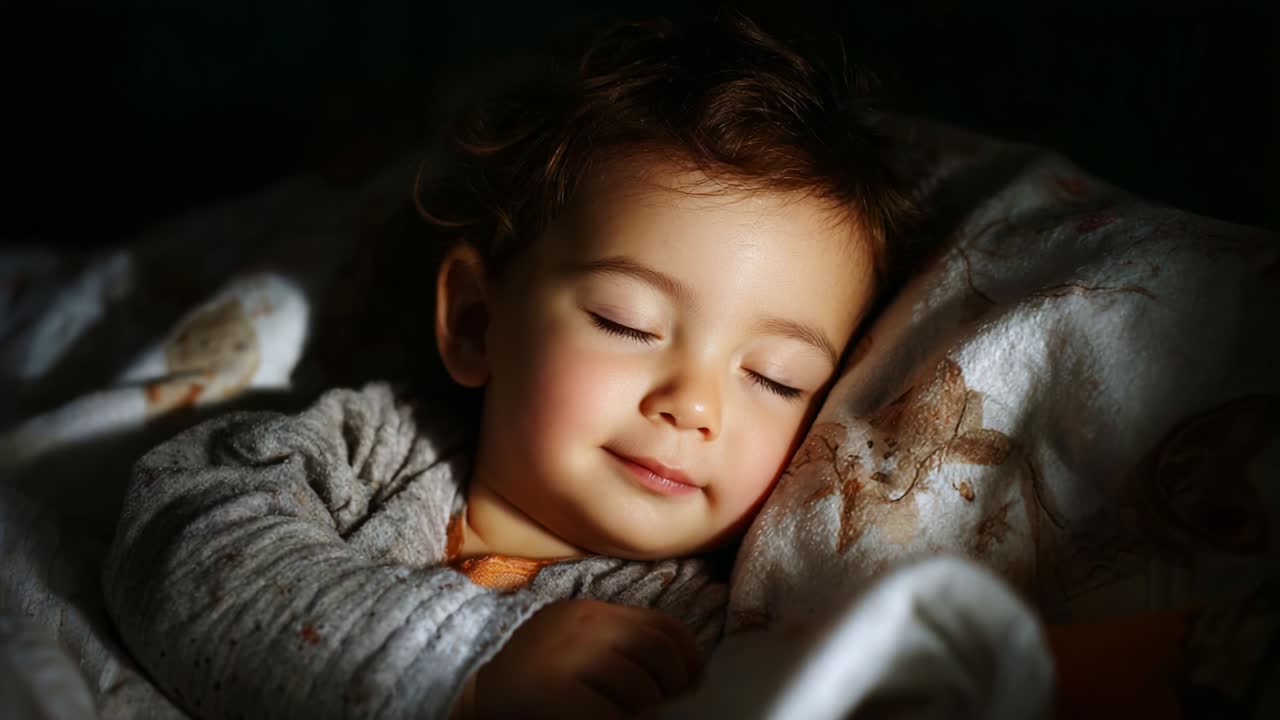 A Serene and Peaceful Sleeping Child, Embraced by Soft Blankets, Radiating Calmness and Innocence in a Gentle, Warm Light of a Cozy Bedroom Setting