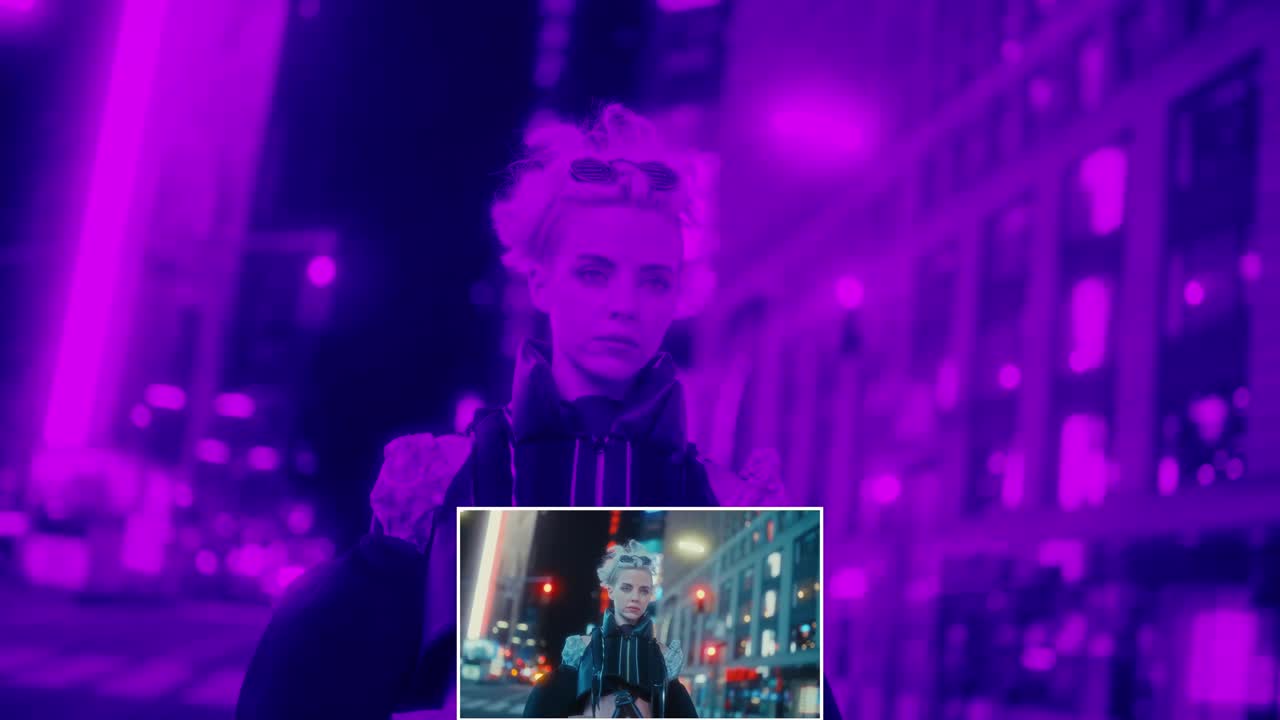 En moderne videoskabelon designet til cyberpunk-effektindhold