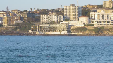 Swimmers-in-Ocean-Coast-on-North-Bondi-Beach,-Sydney,-Australia