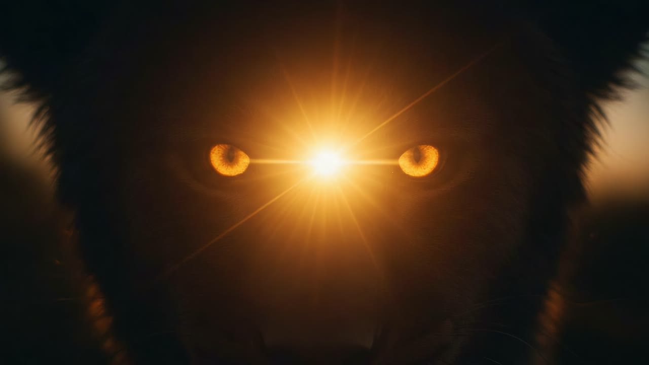 A Captivating Encounter with Nature's Majesty: The Eyes of a Majestic Creature Illuminated by a Brilliant Sunbeam During Twilight Moments