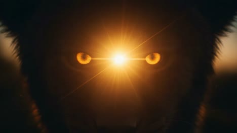 a captivating encounter with nature's majesty: the eyes of a majestic creature illuminated by a brilliant sunbeam during twilight moments
