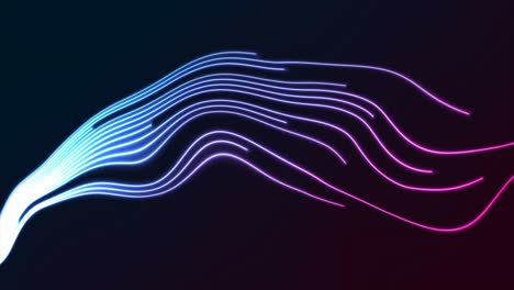 Blue and ultraviolet neon curved wavy lines tech motion background