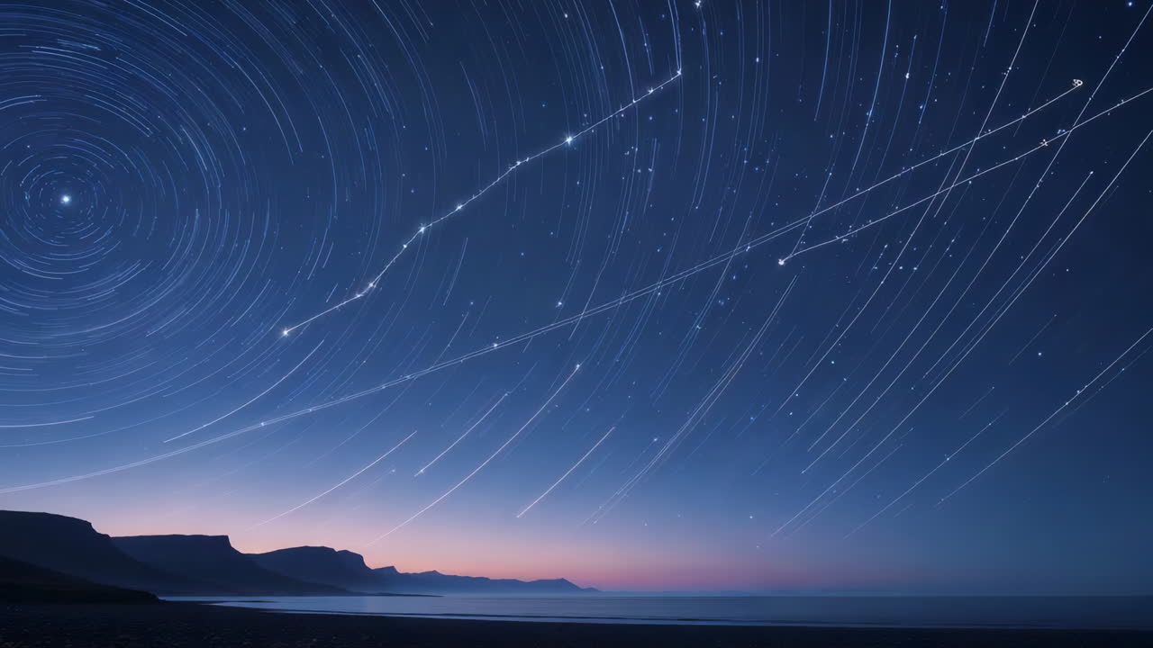 Star Trails Over a Night Landscape