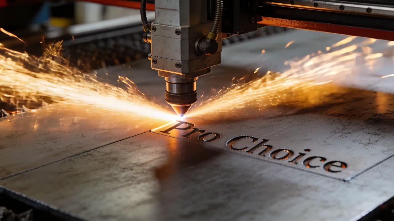 Testa laser CNC che taglia, scintilla e poi traccia