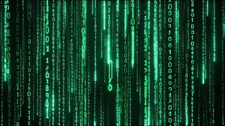 Digital Matrix Code Falling Down on Dark Background