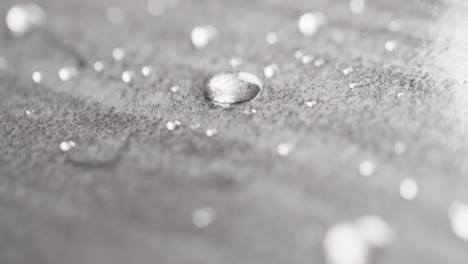 micro video of close up of water drops with copy space on grey background