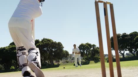 batsman playing a defensive stroke during cricket match