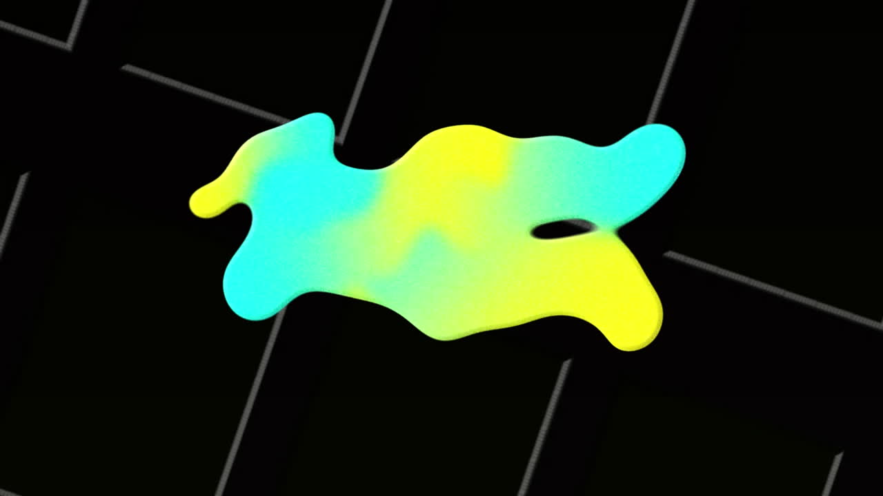 Animazione digitale di una forma liquida astratta con spazio per il testo su linee bianche su sfondo nero