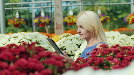 Mujer-Usando-Una-Tableta-En-Vivero