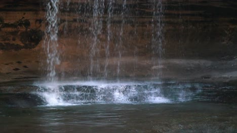 Agua-Salpicando,-Debajo-De-La-Cascada,-Cámara-Lenta