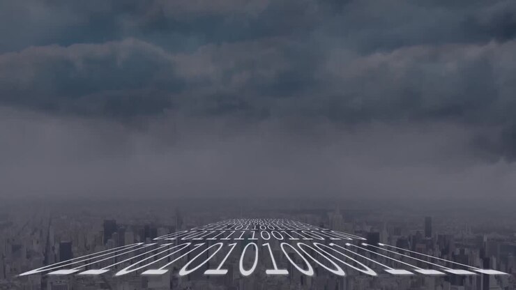 Animation of data processing over cityscape