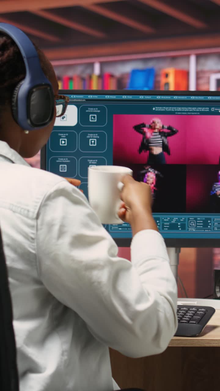 Vertical video Graphic designer designing UX for AI software turning text prompt into photos