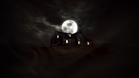 mystical horror background with the house and moon