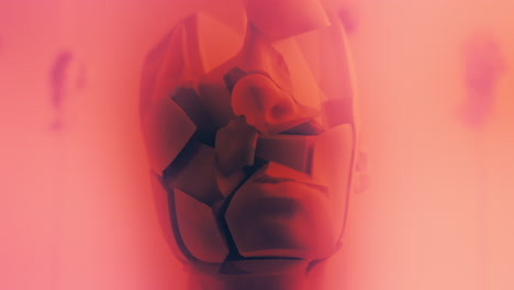 destroyed android heads on spikes on the neon pink background