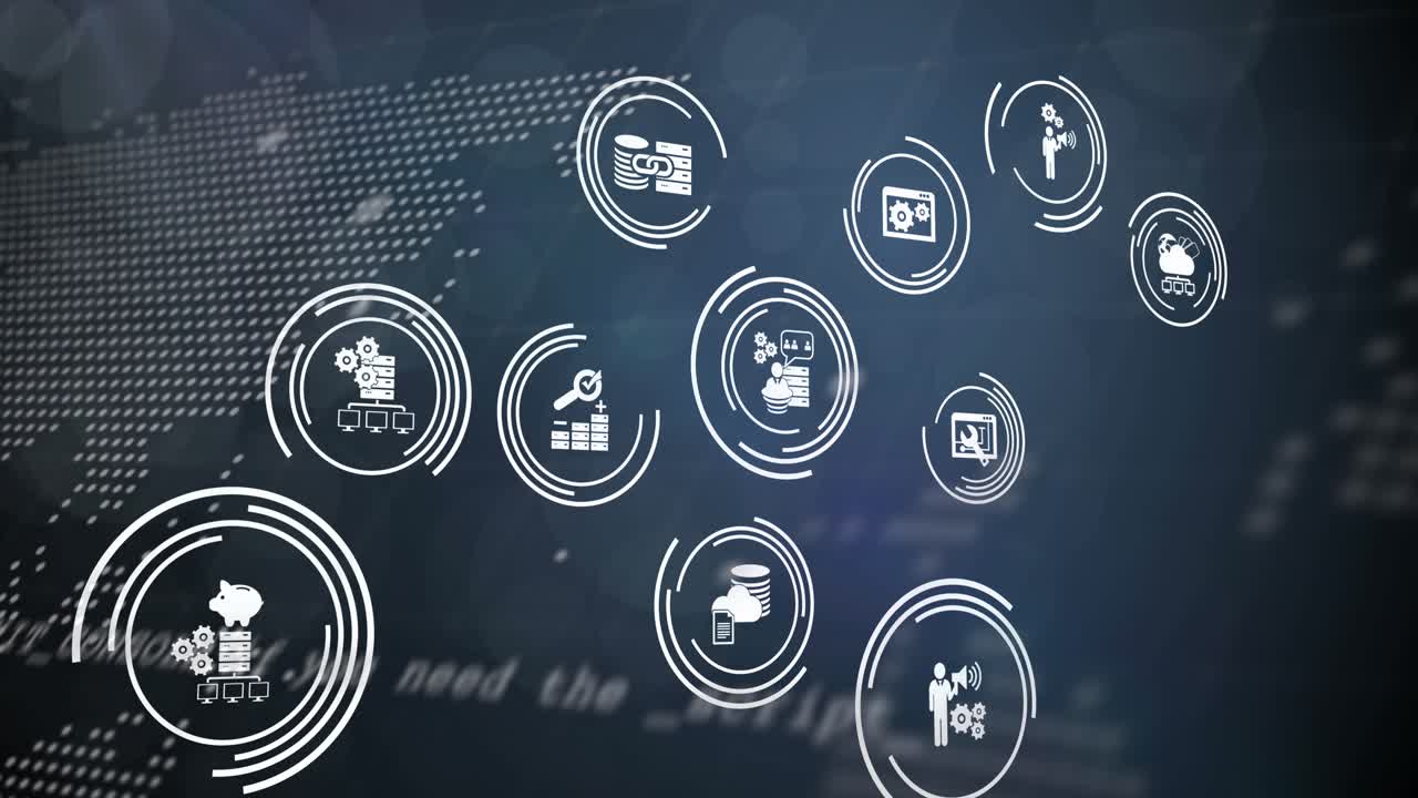 Animation of data processing over blue background