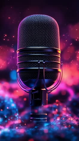 vibrant light on mic. a microphone stands out against a backdrop of sparkling lights, creating a lively and dynamic atmosphere.