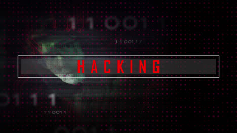 animación de hacking sobre circuitos integrados y datos sobre hacker caucásico masculino