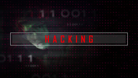 animazione di hacking su circuiti integrati e dati su hacker maschio caucasico