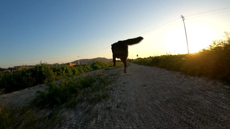 Labrador che corre via verso il tramonto