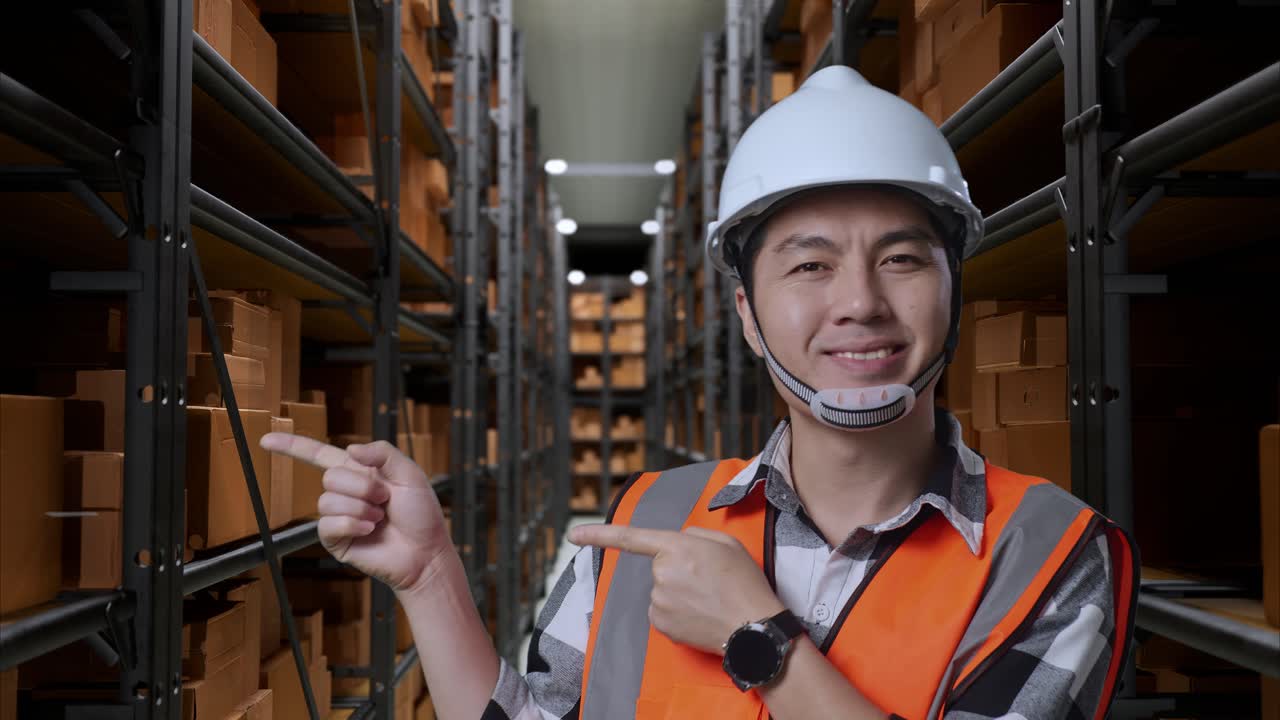 trabajador del almacén que señala el inventario