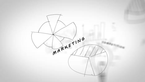 drawings with charts showing marketing terms