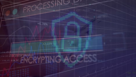 animation of text, paldock and data processing over office