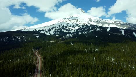 us, oregon, mt hood, bennett pass, 2025-04-22 - drone view of mt hood outside of portland. on a spring day, with some clouds, viewed from the southeast at mt hood meadows