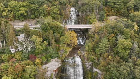 hector falls creek and the route 414 highway in burdett, new york state, usa