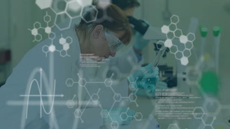 animación del procesamiento de datos científicos sobre diversos científicos en el laboratorio