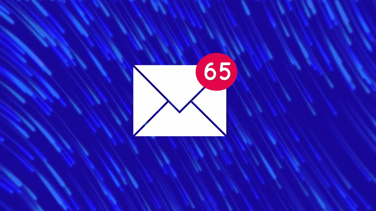 animación del icono de correo electrónico de las redes sociales y procesamiento de datos a través de luces.