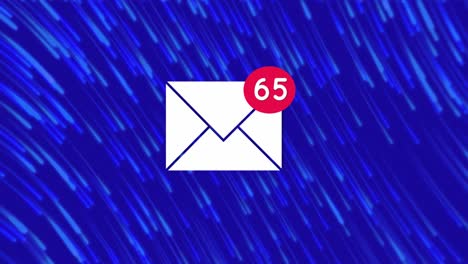animation of social media email icon and data processing over lights