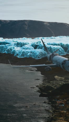 abandoned airplane wreckage in a frozen landscape