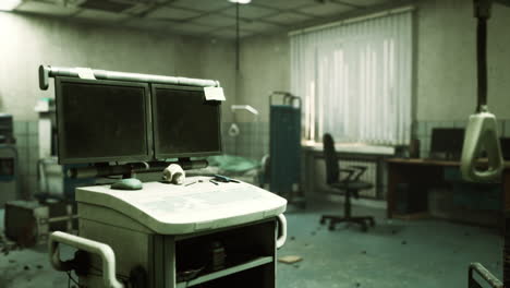 abandoned hospital room with medical equipment