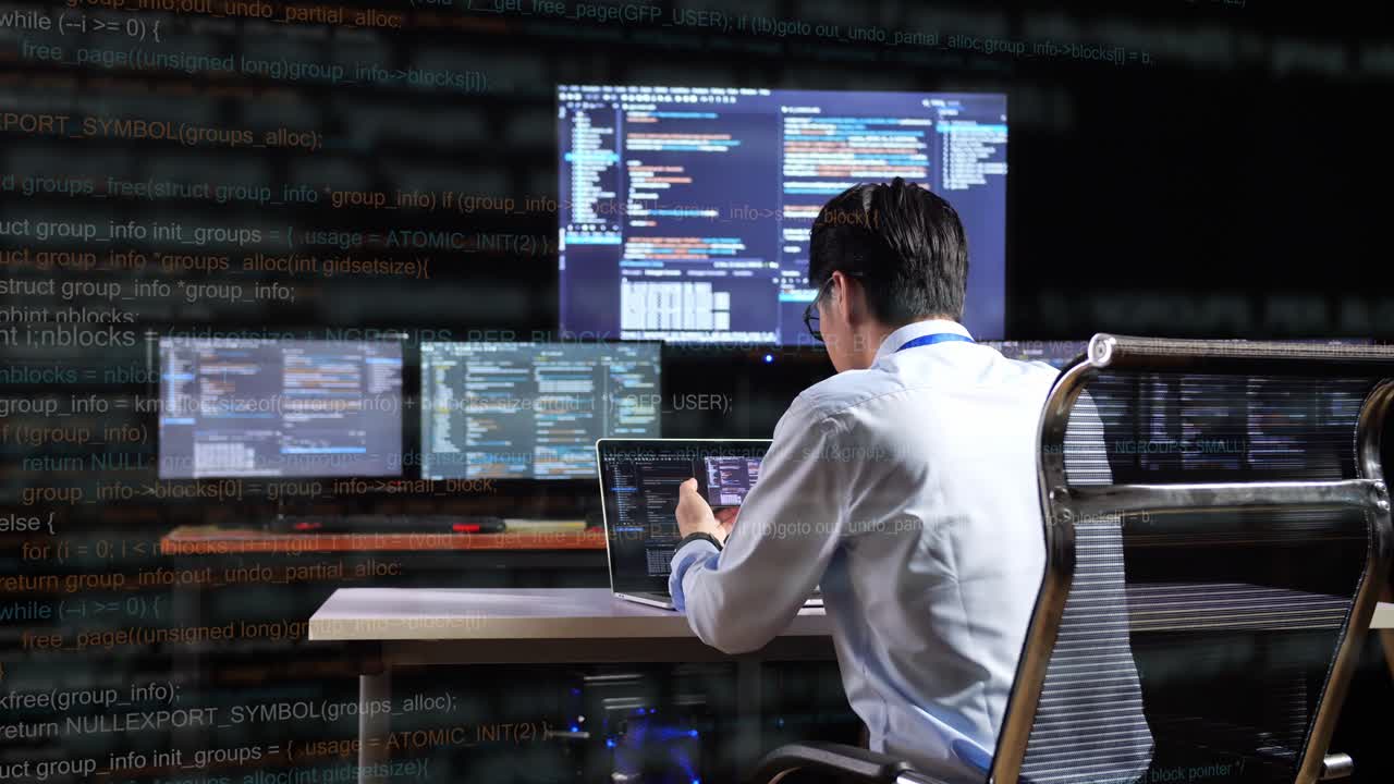 야간 교대 프로그래머가 코딩 프로젝트에서 일하고 있습니다.