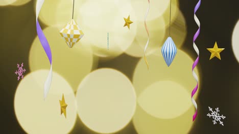 Animation-of-party-streamers-and-christmas-decorations