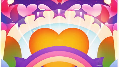 colorful hearts and rainbow animation with abstract shapes and star accents