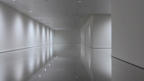 empty modern gallery hallway with polished floor and spotlights