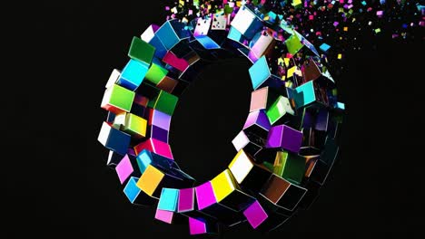 abstract colorful rotating cube explosion