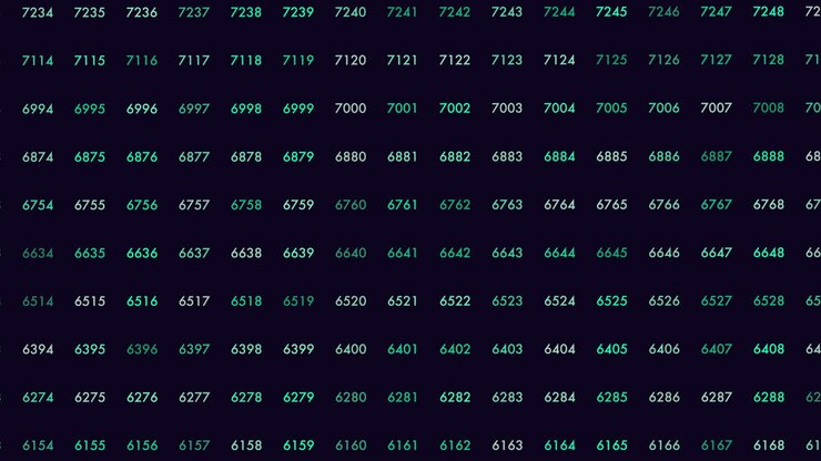Random numbers pattern in rows on dark space