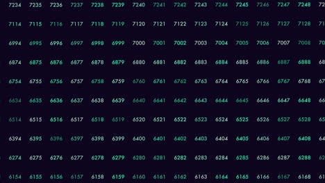 Random numbers pattern in rows on dark space