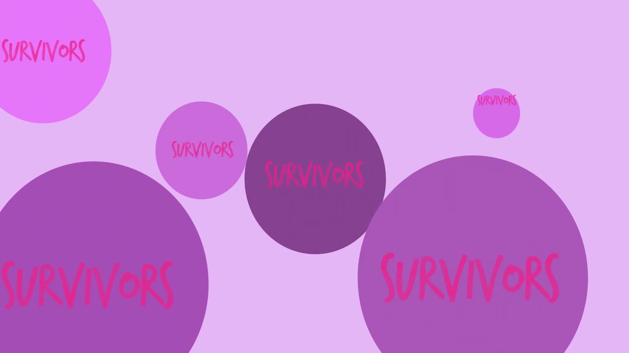 animación de múltiples textos de sobrevivientes rosados que aparecen sobre un fondo blanco