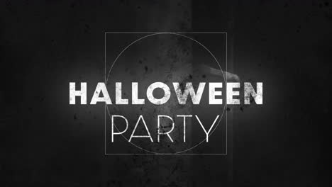 halloween party text animation over dark background with geometric shapes