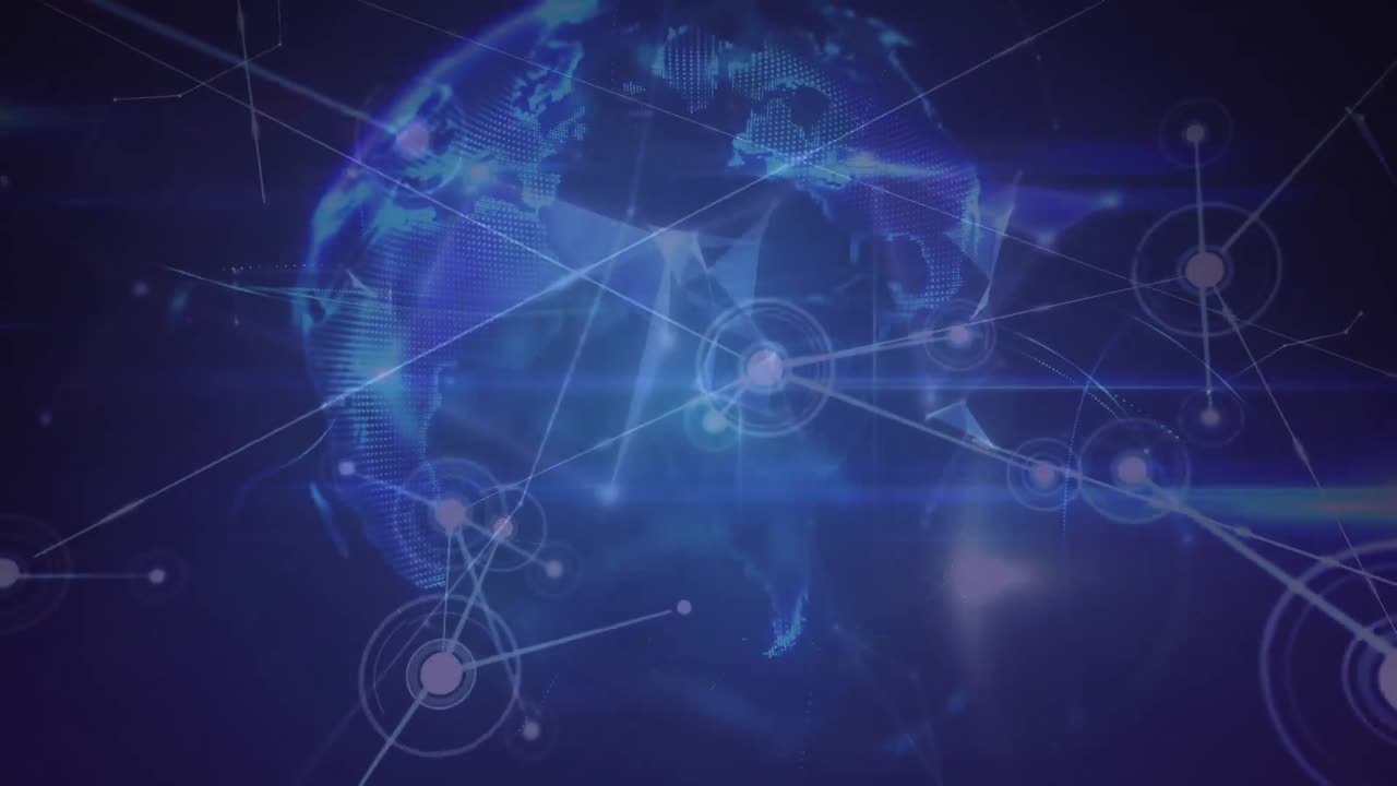 animación de un globo brillante y una red de conexiones con luces, en negro